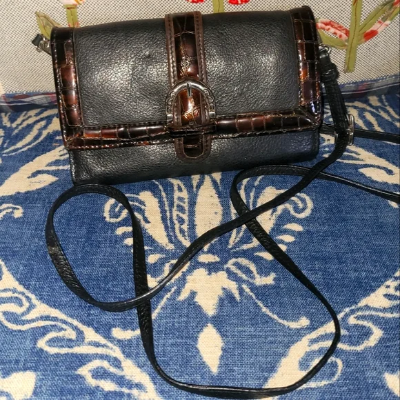 Brighton Vintage Brown & Black Leather Crossbody Bag - Picture 3 of 10